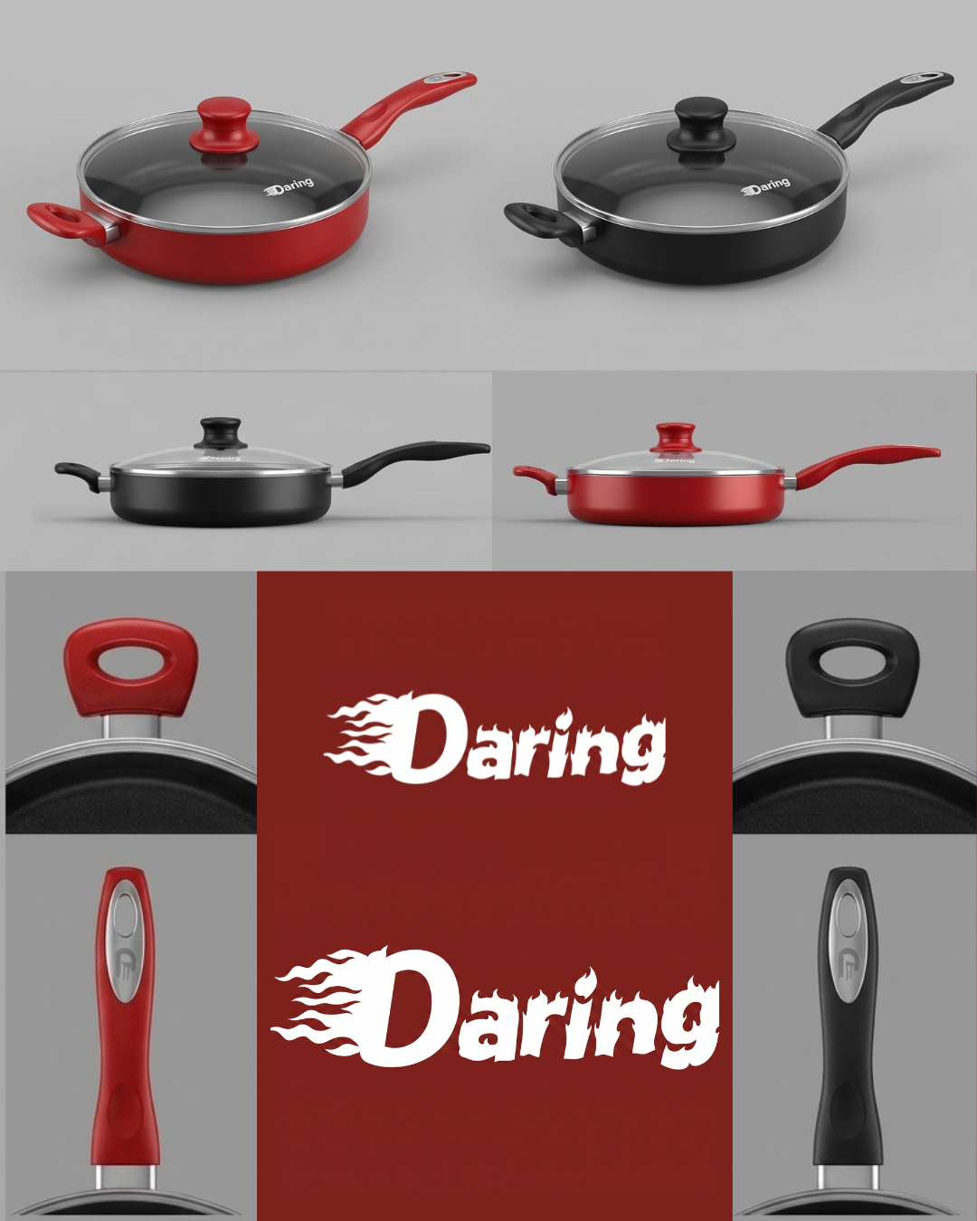Sartén Daring roja y negra con tapa de vidrio